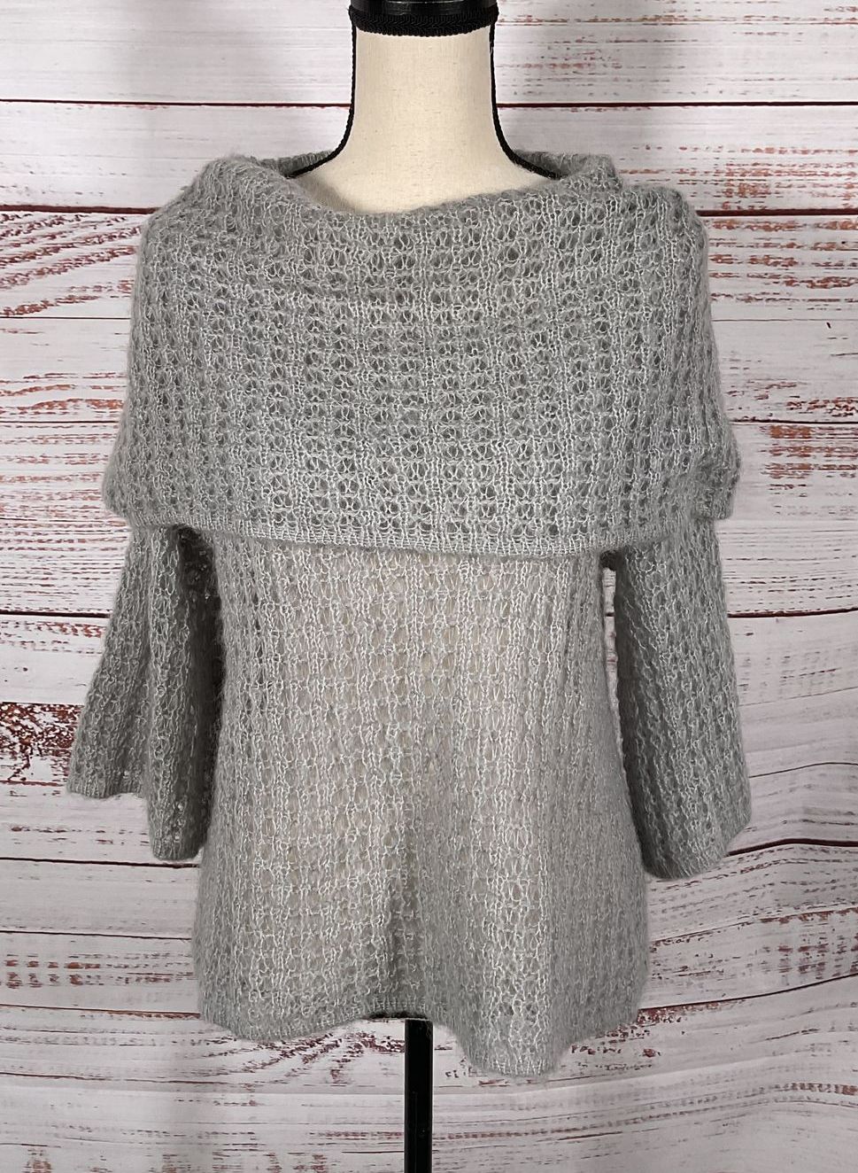 Robert Rodriguez Fold Over Cowl Neck 3/4 Sleeve Sweater Gray S