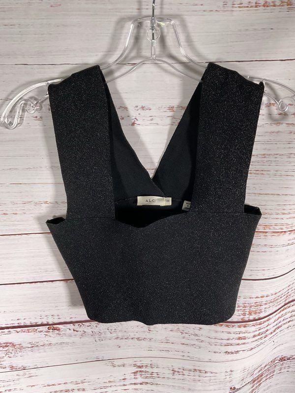 A.L.C. Women's Black Rayon Metallic Cropped Top Size XS