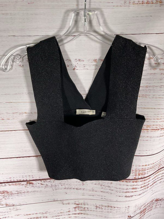 A.L.C. Women's Black Rayon Metallic Cropped Top Size XS