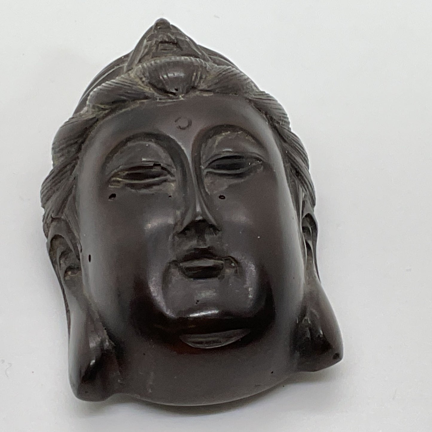 VTG./ANTIQUE Dark Wood Carved Japanese Kannon Netsuke- 1 7/8"