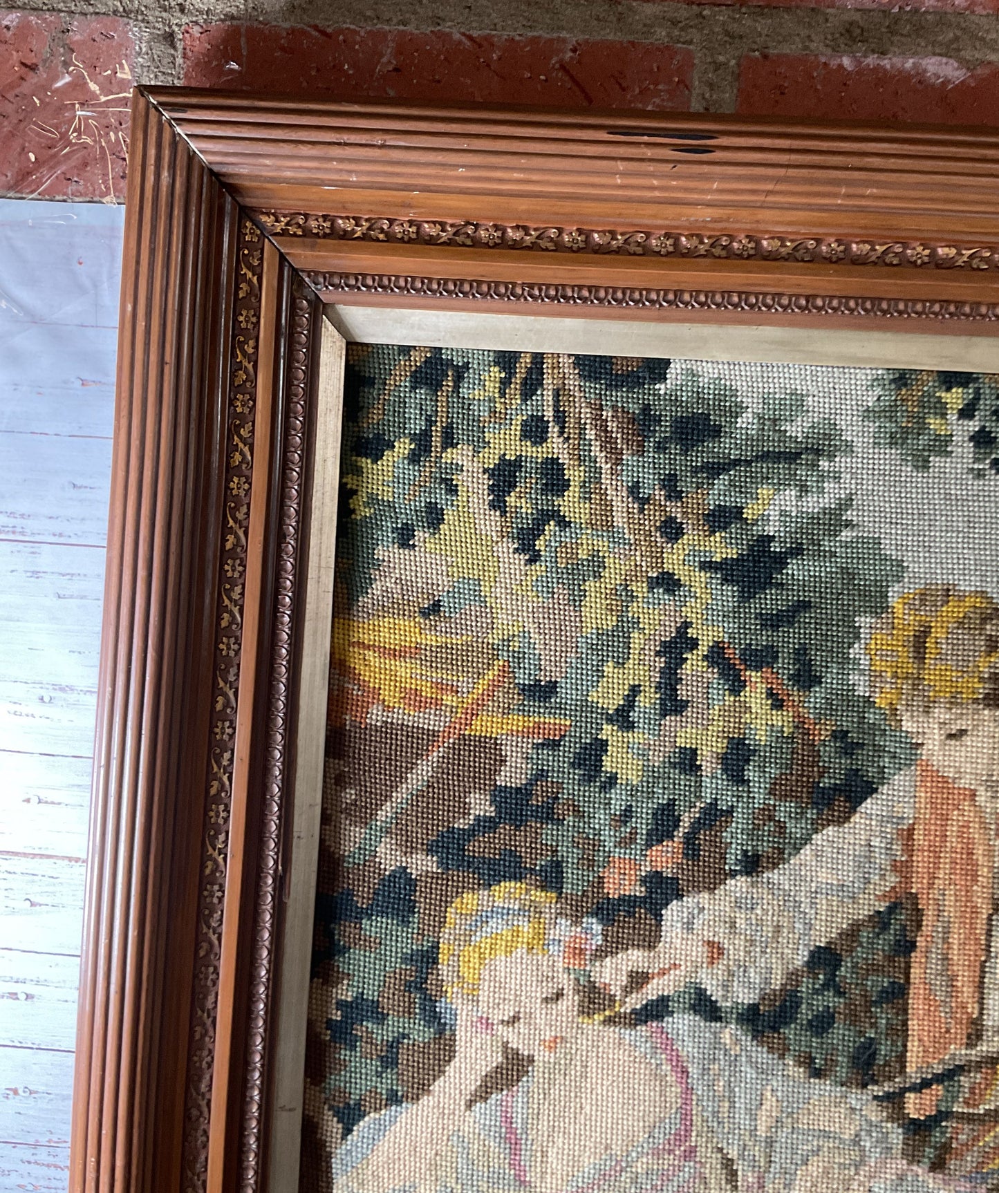 Antique MARGOT Made in France Tapestry Needlework Framed