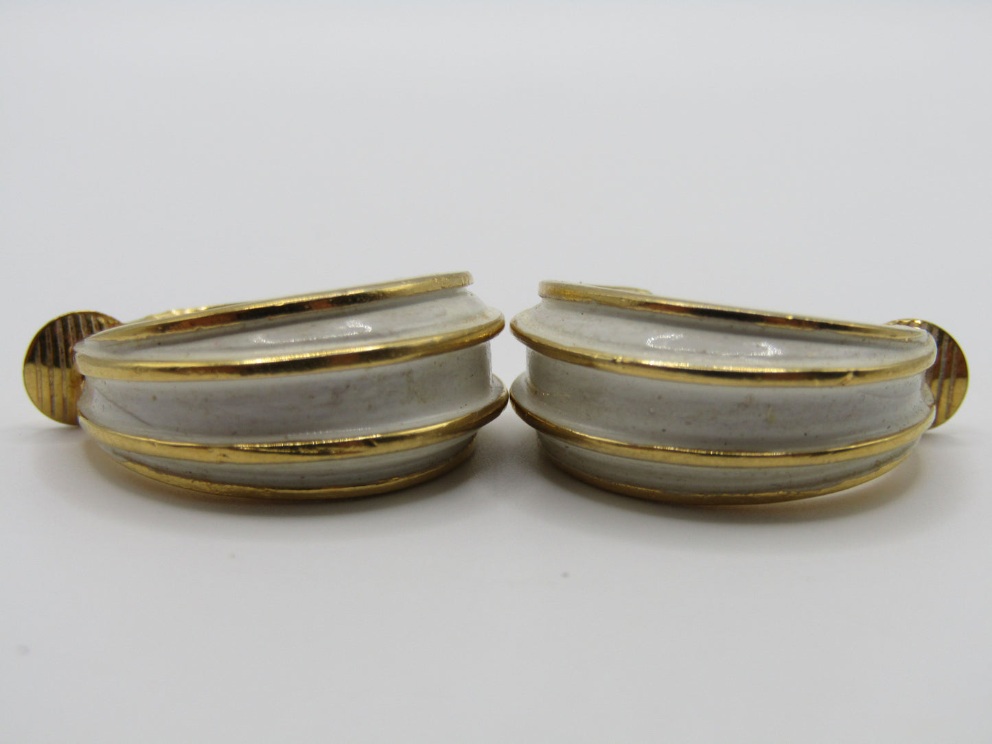 Vintage Crown Trifari Gold Plated Enamel Clip-On Hoop Earrings