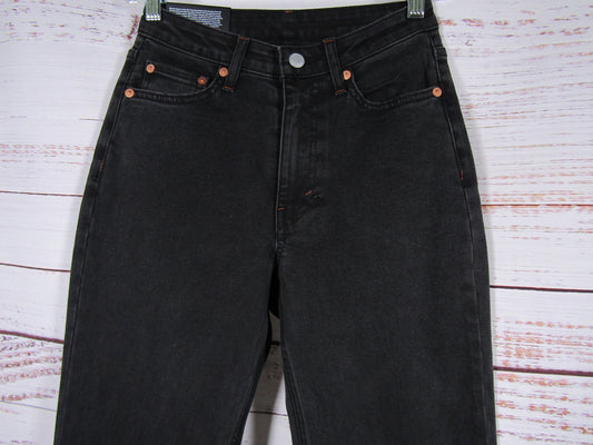 Weekday Glow Curve Women's Black Organic Cotton Blend High Flared Jeans Size 28