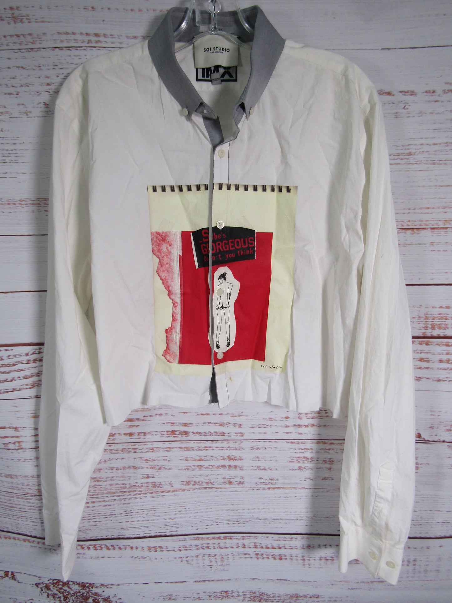 Soi Studio Women's White Crop Top Graphic Print Long Sleeve Shirt Size XL