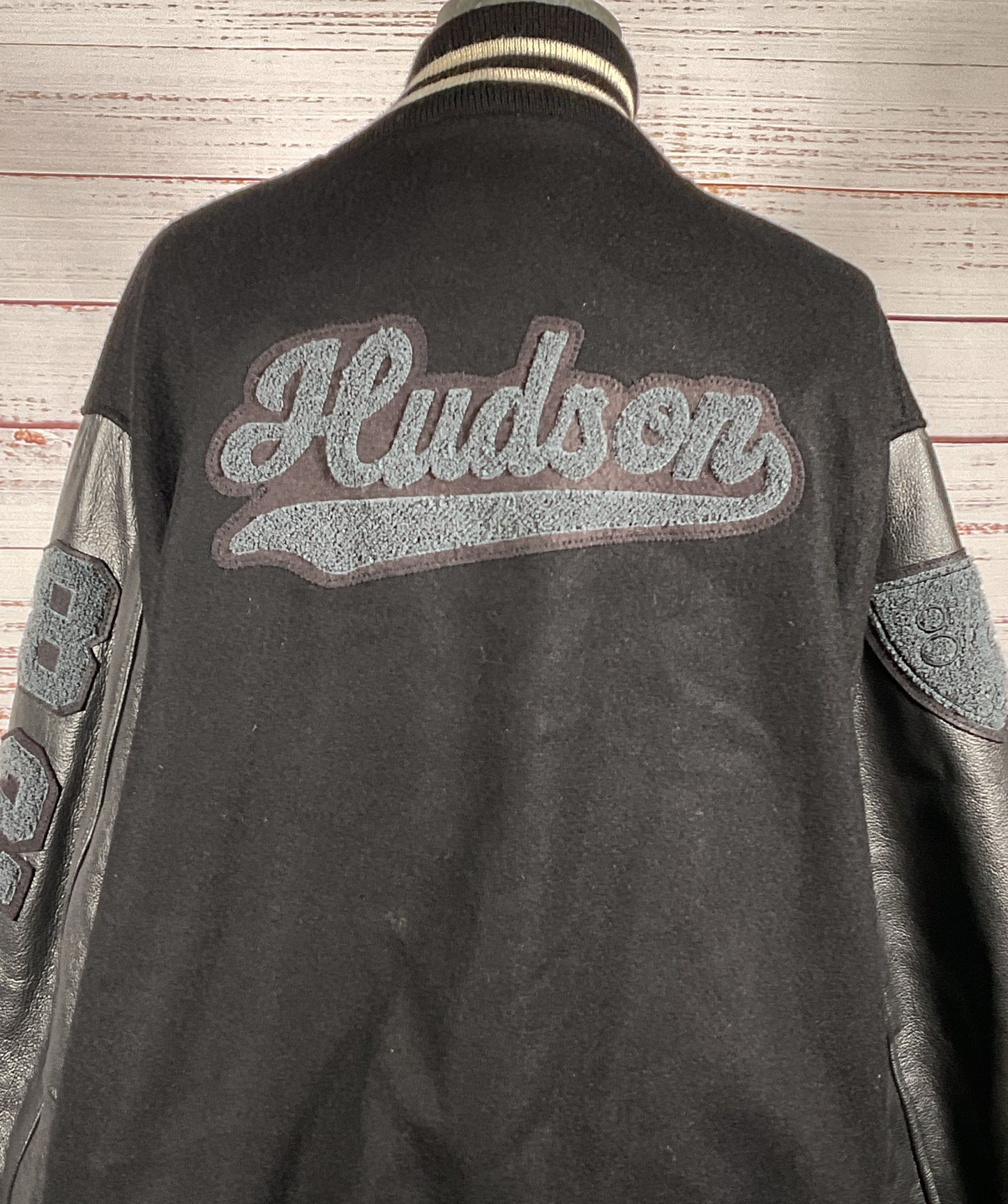 Hudson x Brandon Williams Leather Virgin Wool Varsity Jacket Black XL
