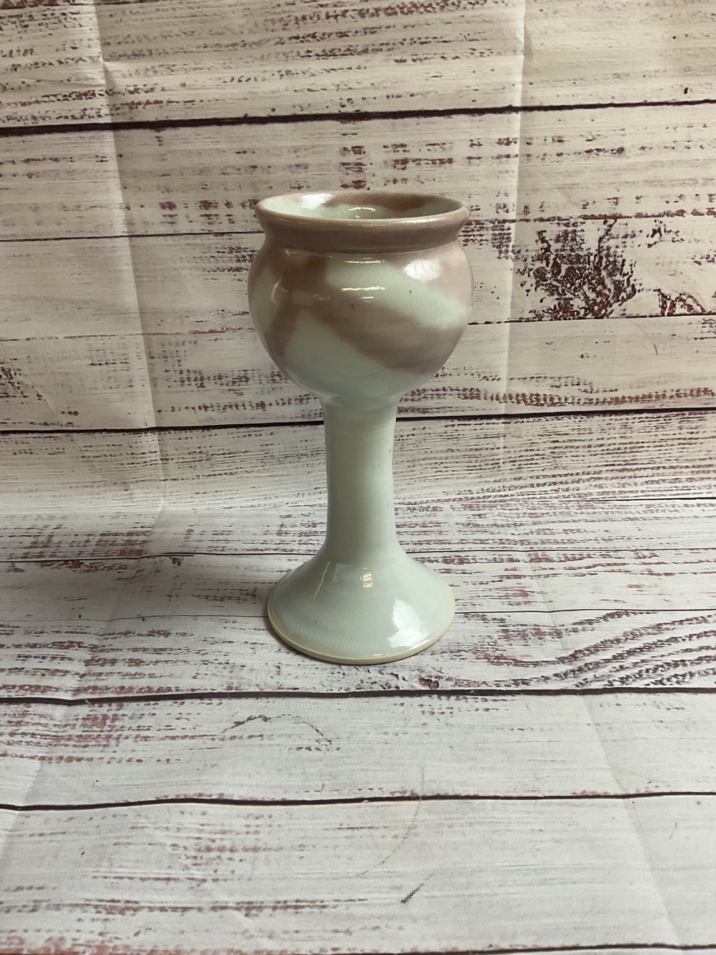 White Pink Goblet Vase Signed Melinda King