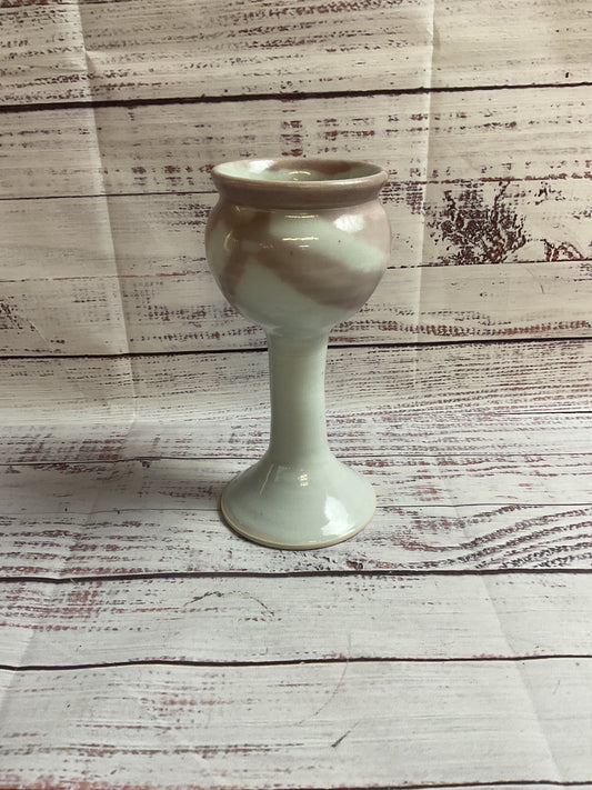 White Pink Goblet Vase Signed Melinda King