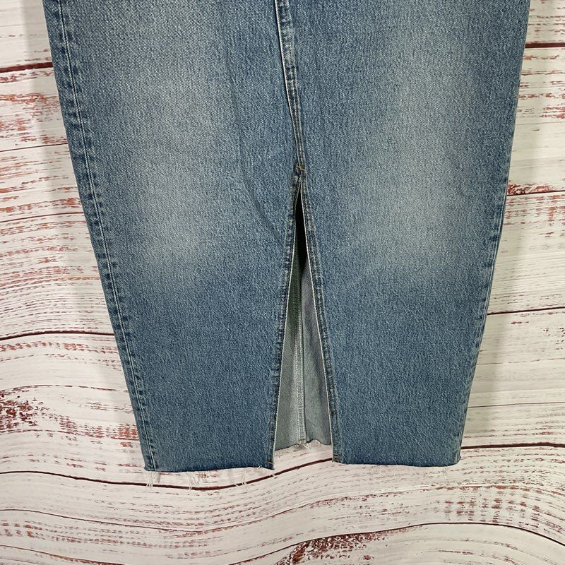 Reformation Jeans Nila Long Denim Front Slit Raw Hem Midi Skirt - Size 28