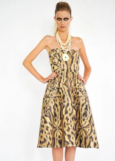 MONIQUE LHUILLER Women's Leapard Print Strapless Dress- SEE MEASUREMENTS