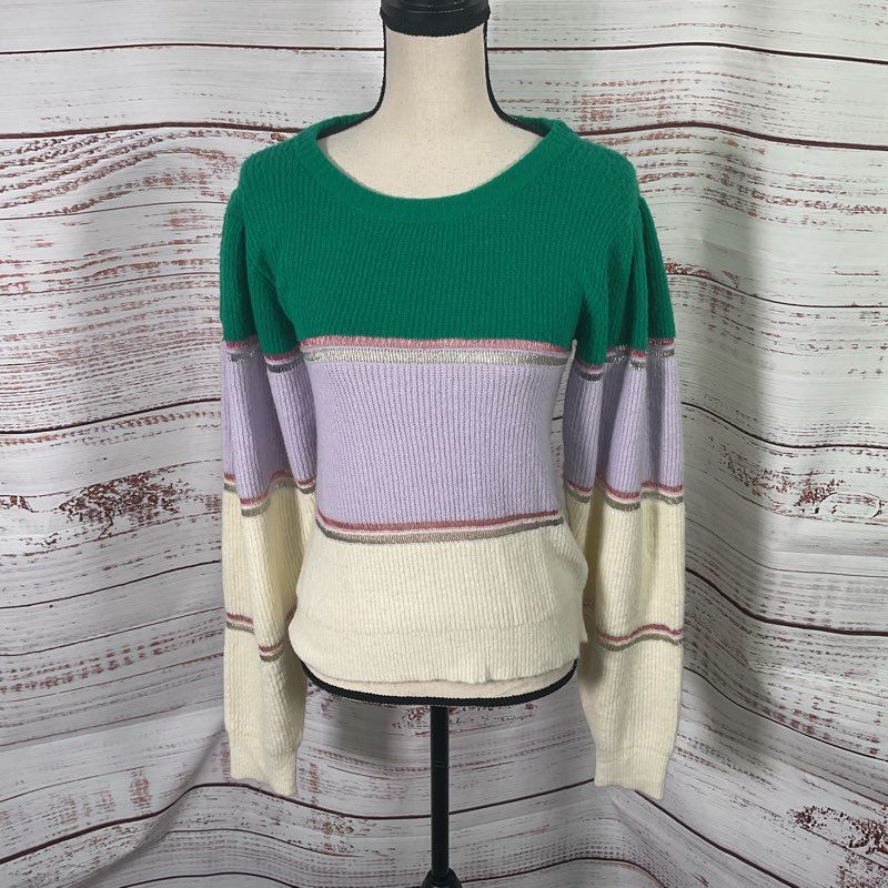 For Love & Lemons Arielle Green/Purple Colorblock Paneled Sweater - Size M
