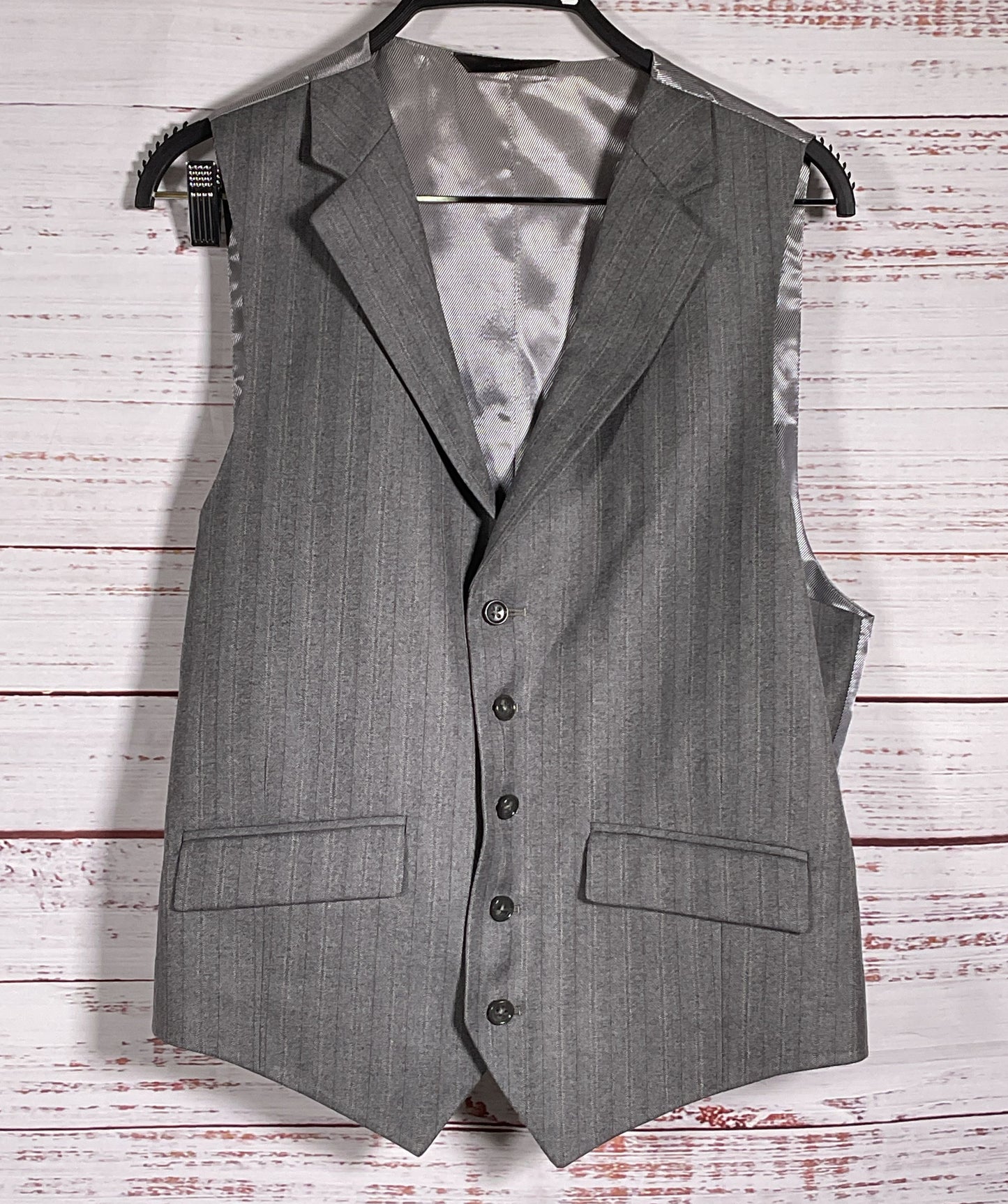 Banana Republic Pinstripe Wool 3 Piece Suit Gray 40L Blazer 33-34 Pants