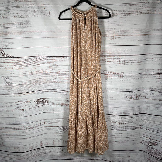 NWT Mirth Corsica Desert Sand Coral Brown Patterned Belted Sheath Dress - Size M