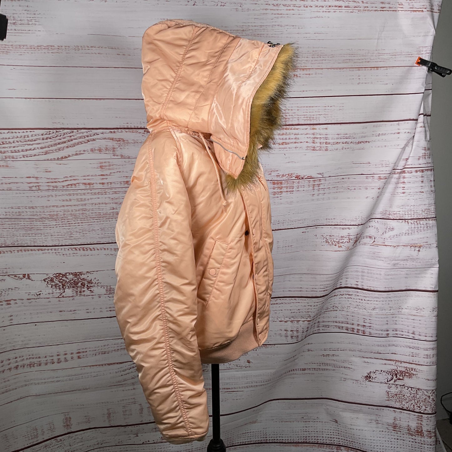 ALPHA INDUSTRIES Women's Pink/Peach Bomber Jacket with Faux Fur Hoodie- SZ M
