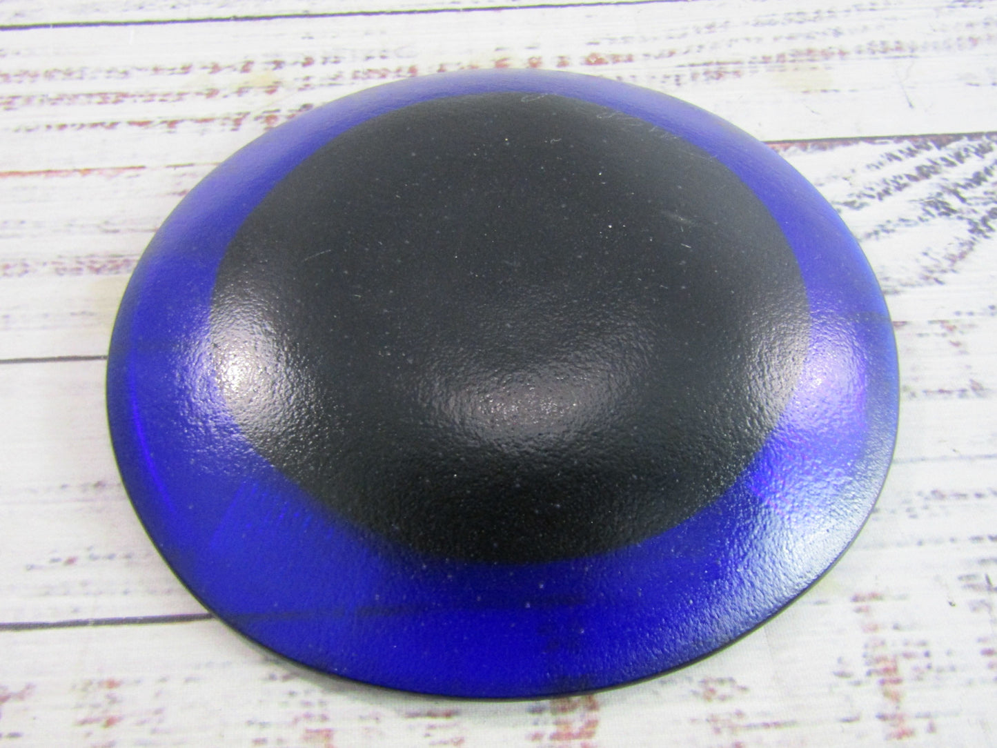 Artist Signed Cobalt Blue Dichroic Glass Retro Geometric Trinket Plate