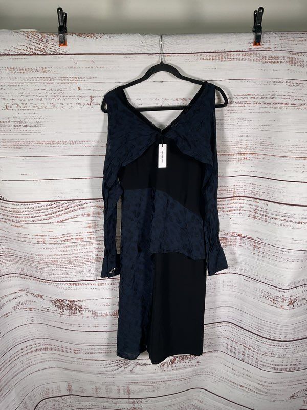 NEW Yigal Azrouel Black Dress Navy Abstract Geo Pattern Combo Dress Size 6