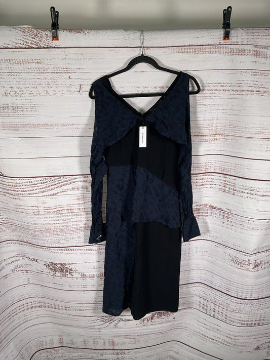 NEW Yigal Azrouel Black Dress Navy Abstract Geo Pattern Combo Dress Size 6