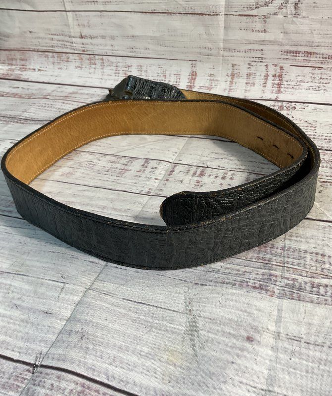 Vintage Bergamot Brass Works Dragon Brass Belt Buckle & Justin Leather Belt 36