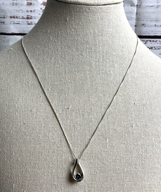 Teardrop Rhinestone Necklace Sterling Silver
