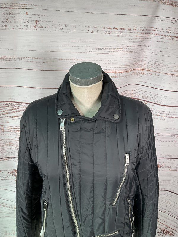 Diesel Women's Biker Black Puffer Jacket Size XXL Inner Wolf Print