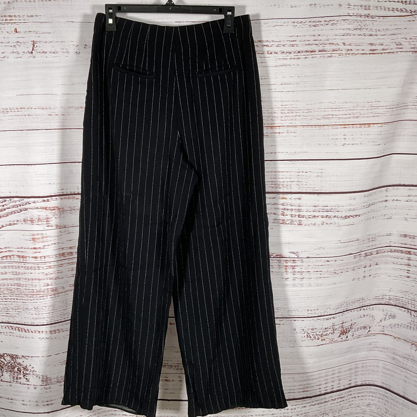 JASON WU Women's Black Pleated Wide Leg Pinstripe Pants- SZ 6