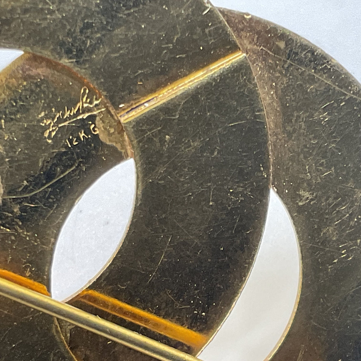 Signed VTG. 12K Gold Filled Double Ring Brooch- 1.25" x 1.75"