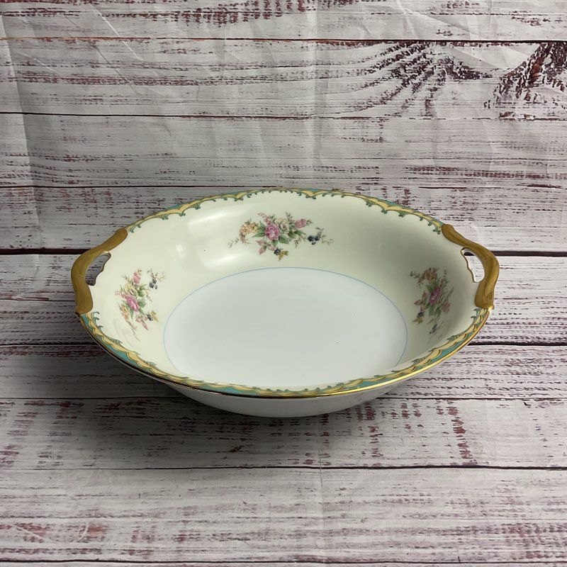 Noritake Ingram 9" Floral Gold Trim Porcelain Serving Bowl