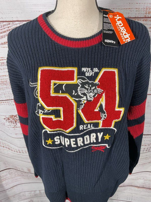 NEW Superdry Varsity Ribbed Knit Sweater #54 Superdry Original Size 12 US Blue