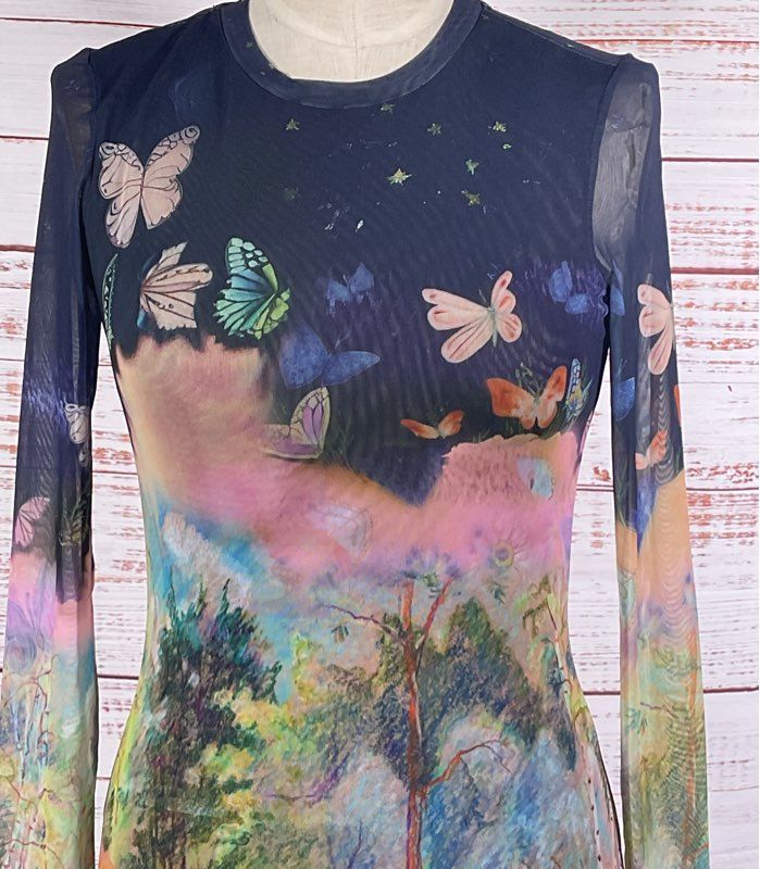 Johnny Was Natalie Tee Mesh Crewneck Tee Multicolor S
