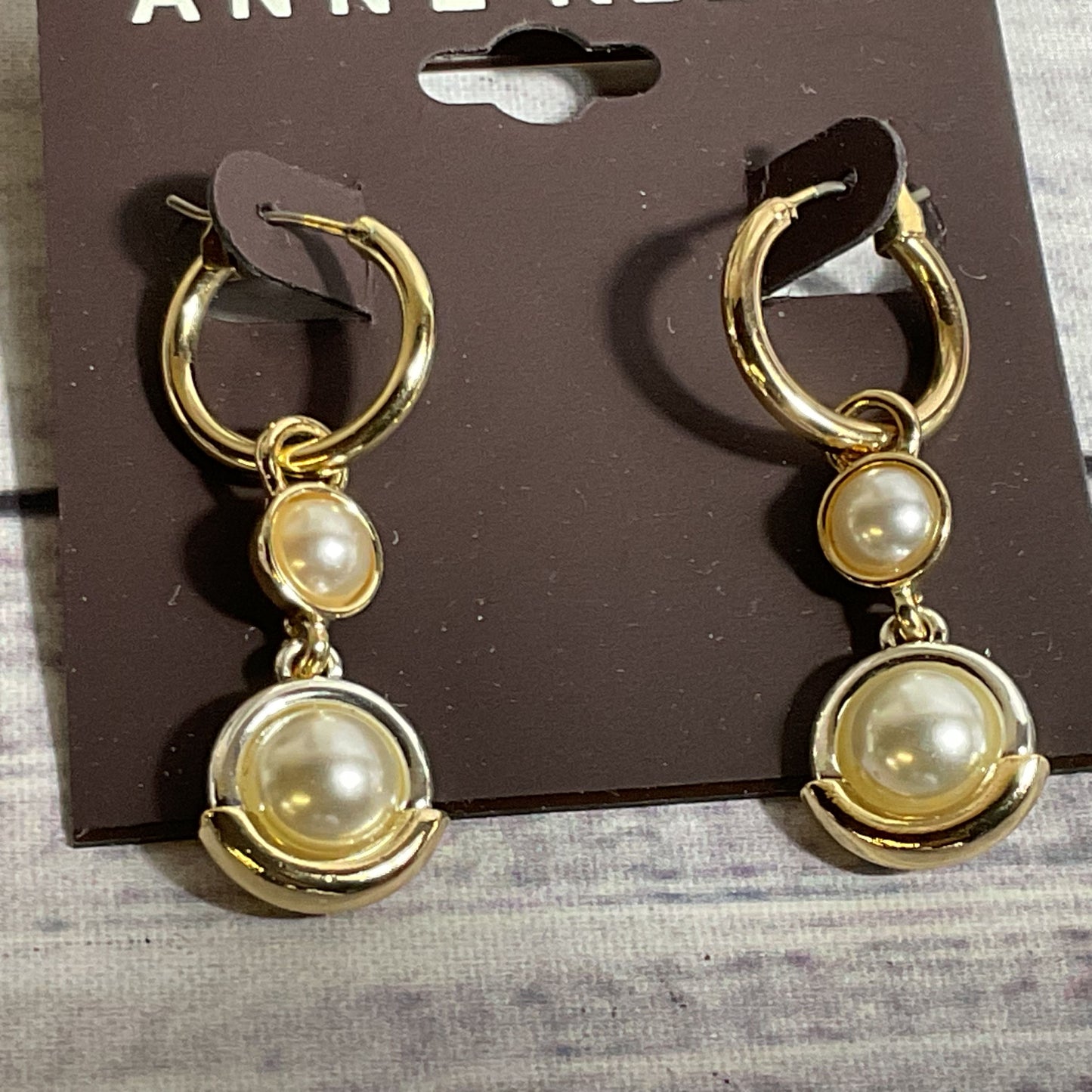 NEW ANNE KLEIN Gold Tone Faux Pearl Dangle Earrings-1.5"