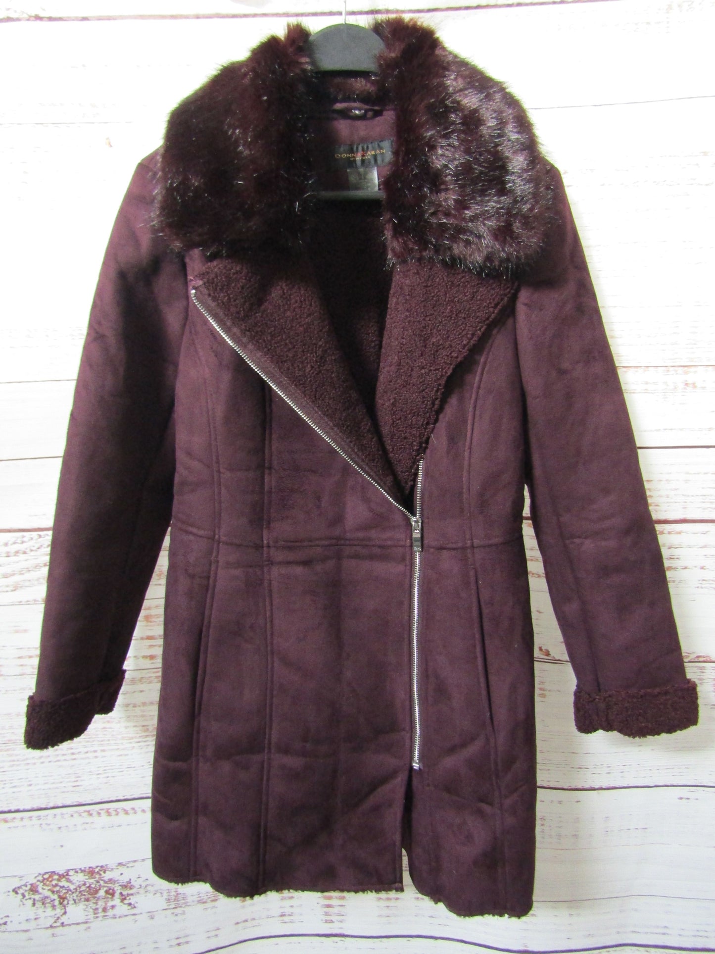Donna Karan Women's Purple Faux Fur Coat Size XS