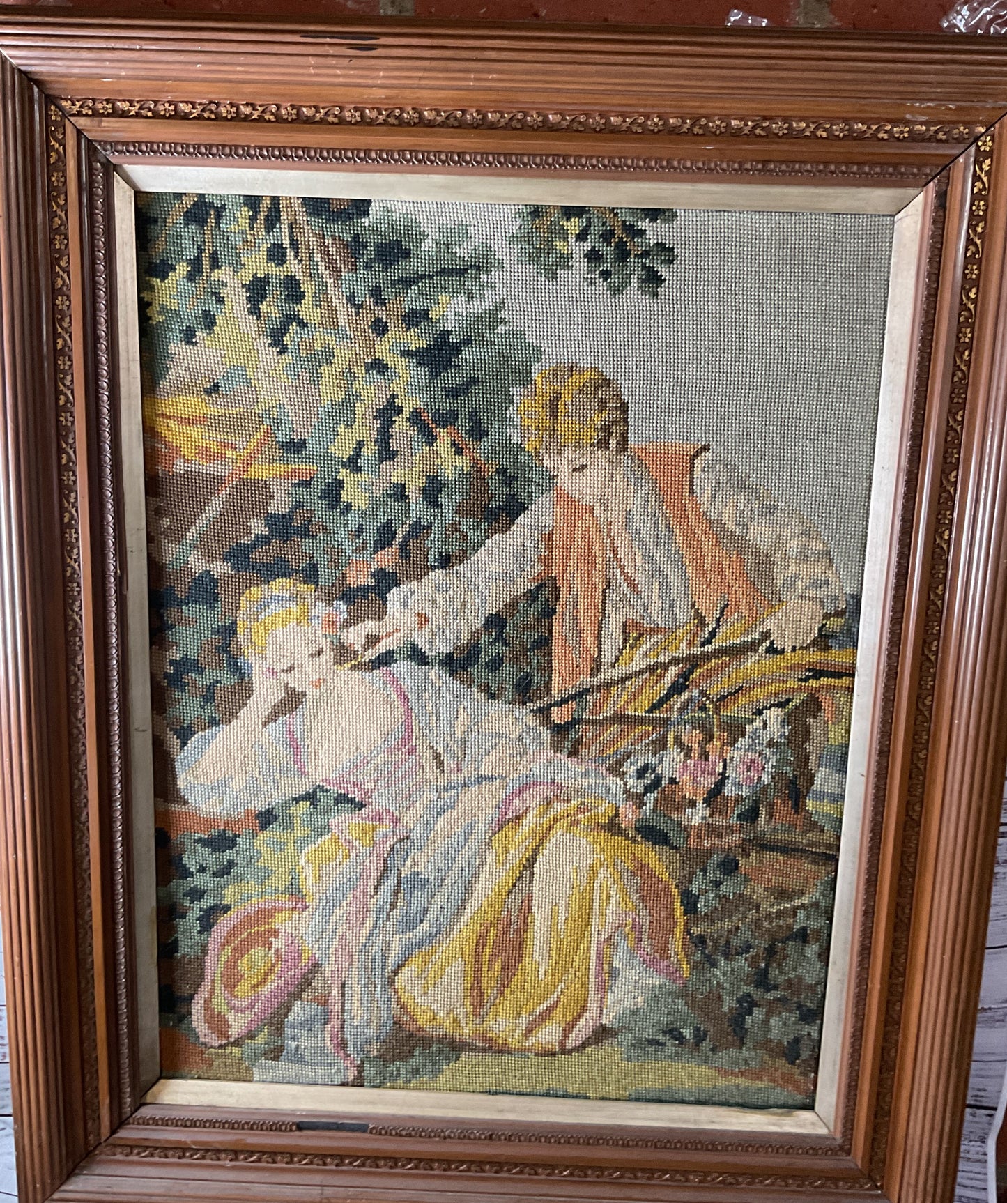 Antique MARGOT Made in France Tapestry Needlework Framed