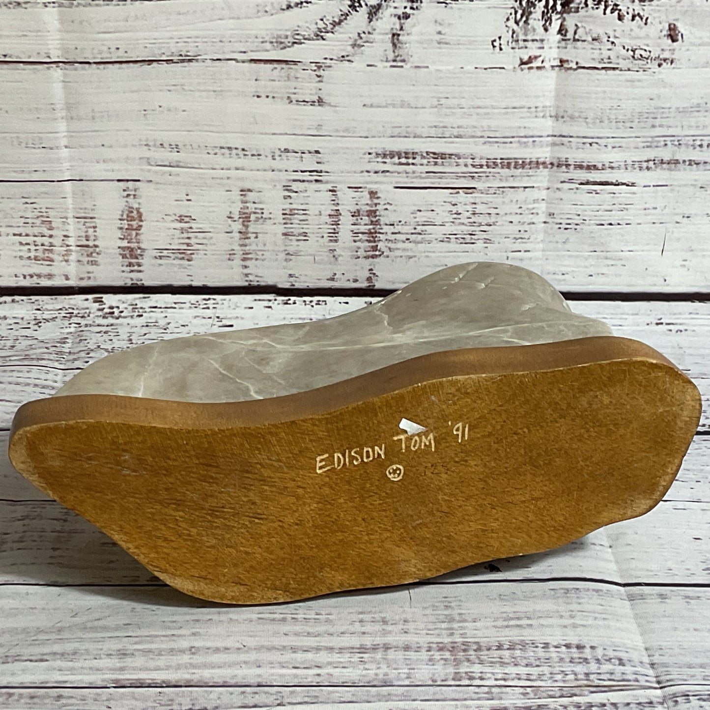 Signed 1991 EDISON TOM Woman Figural Soapstone Sculpture- 9.5" x 7"