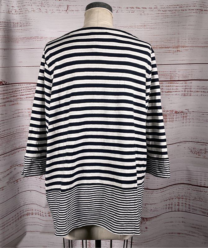 J. Jill Striped Boat Neck Long Sleeve Top Navy Cream XL