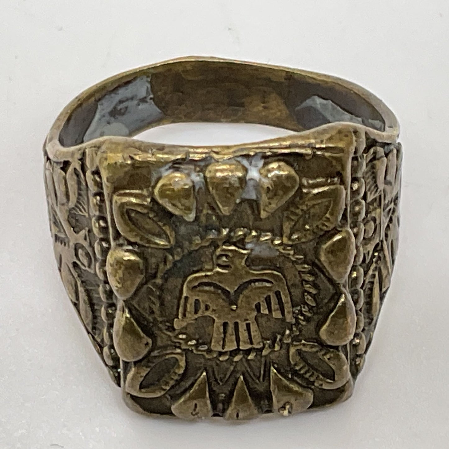 VTG. FRED HARVEY Style Brass Native American Thunderbird SZ 10.75 Ring