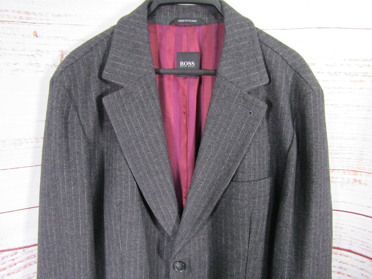 Hugo Boss Men's Gray Wool Blend Herringbone Blazer Jacket Size 42R