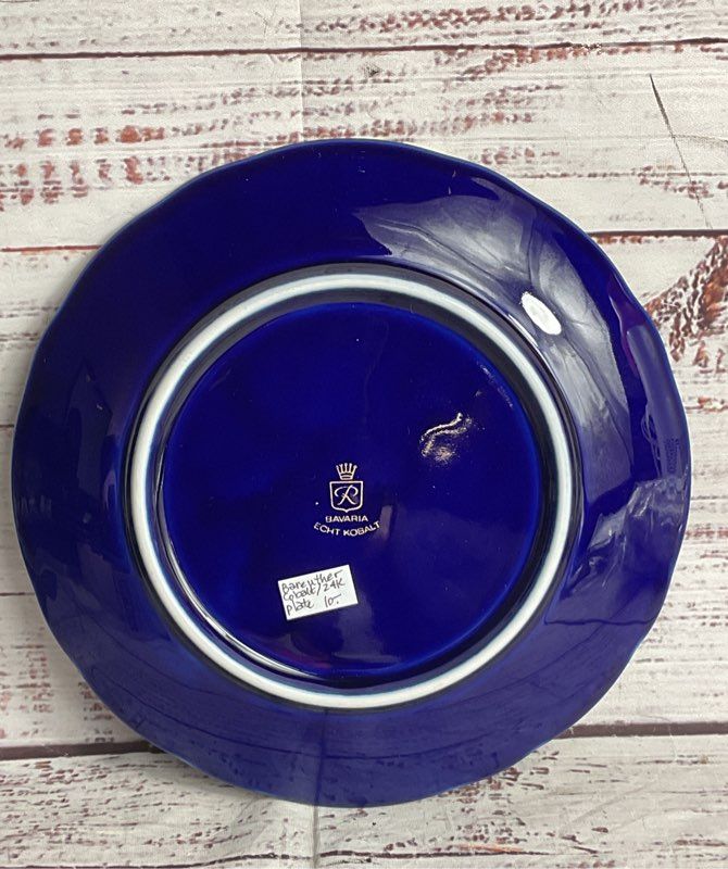 Bareuther Waldsassen Echt Vintage 22K Gold Germany Dessert Plate Cobalt