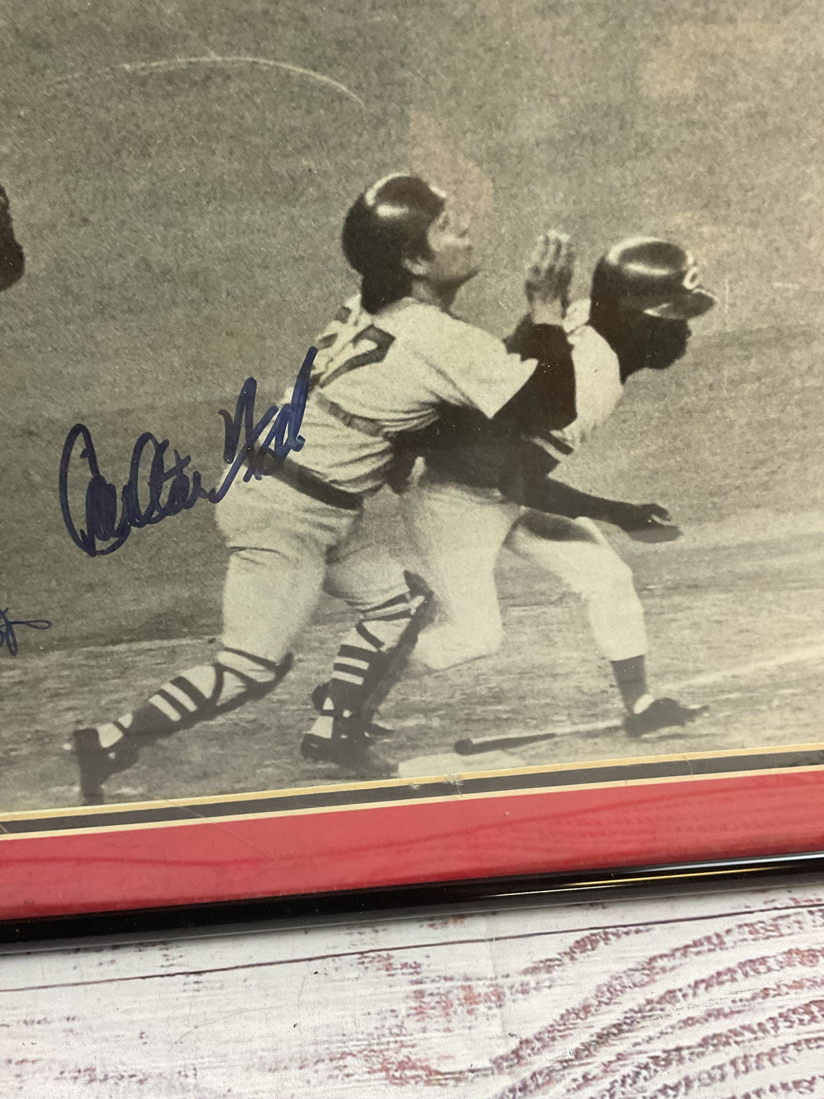 Signed Baseball Carlton Fisk Ed Armbrister Bunt Collision Photo