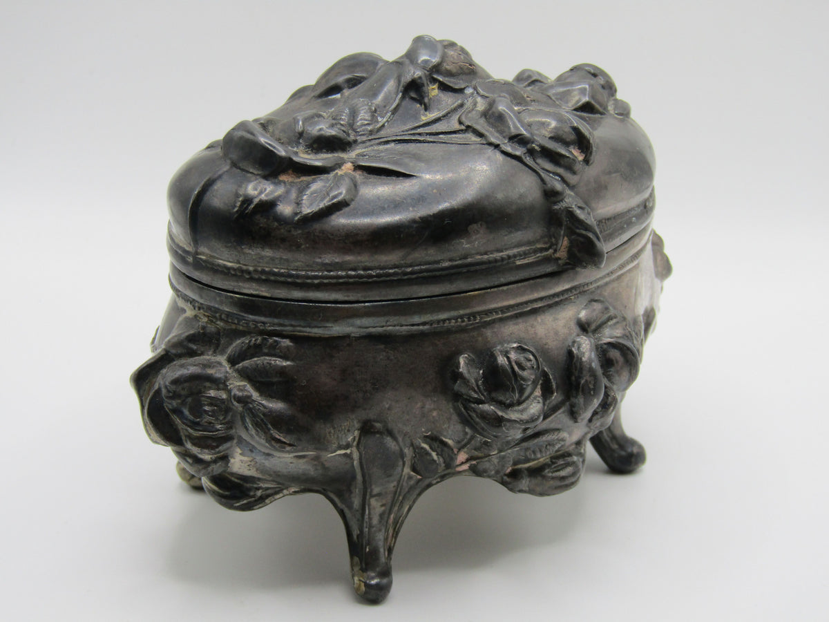 Antique Brainard & Wilson Rose Repousse Art Nouveau Trinket Box