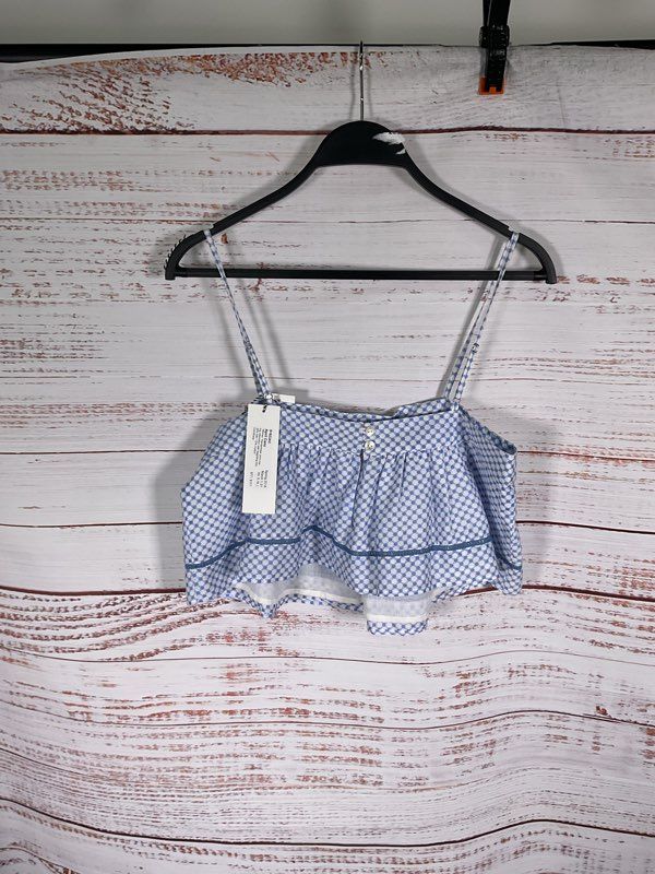 NWT St. Roche Women's Mosaic Silk Blend Blue White Crop Top Size XS