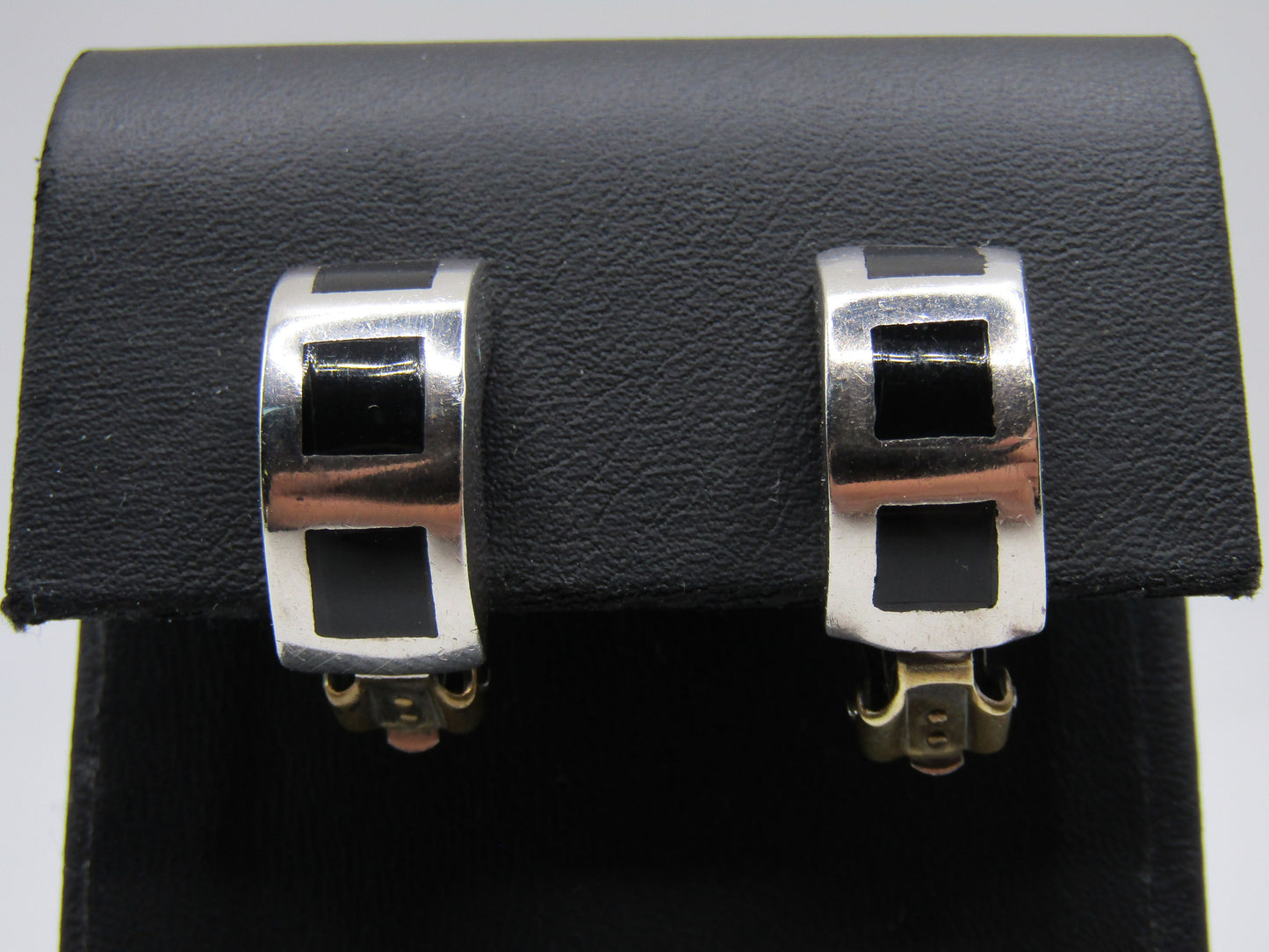 Sterling Silver Black Enamel Clip-On Earrings