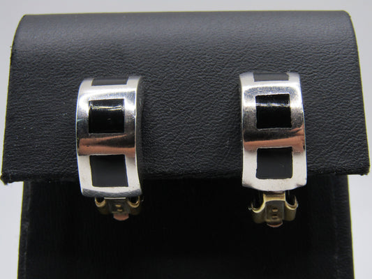 Sterling Silver Black Enamel Clip-On Earrings