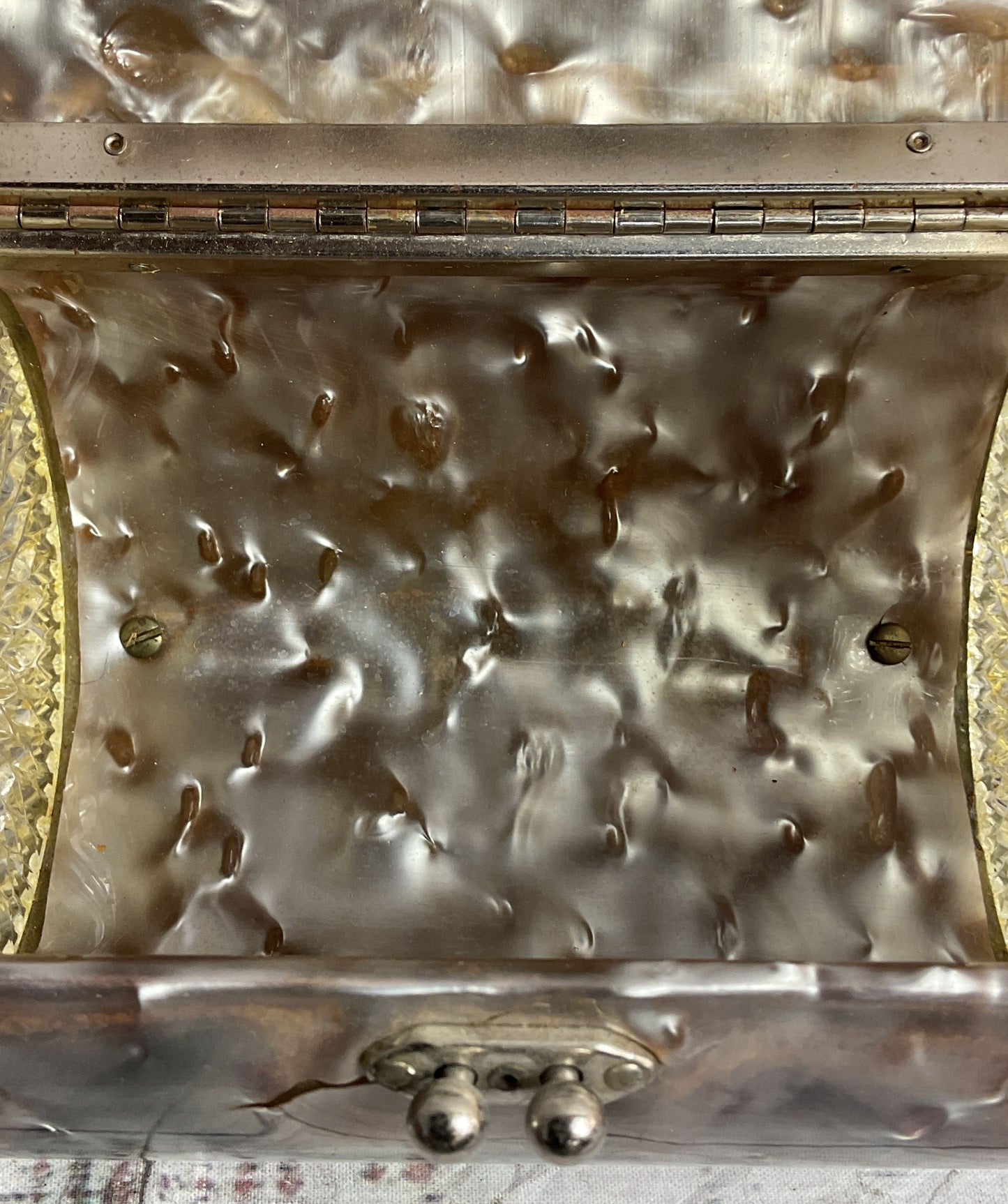 Vintage 1950s Carved Lucite Barrel Florida Handbag Silver Pearl Clear