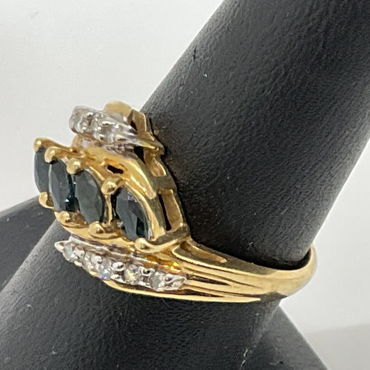 14K Yellow Gold Diamond & Sapphire SZ 6 Ring- 4.17g