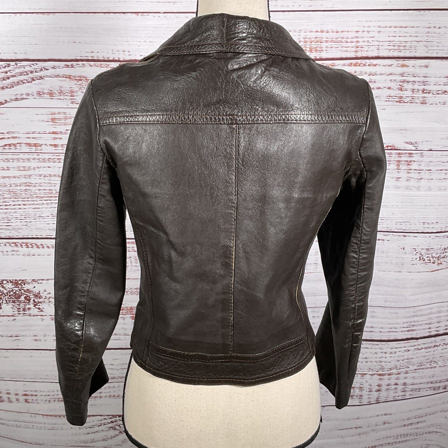 ROBERT GRAHAM Women's Brown Crop Fitted Leather Jacket- SEE MEASUREMENTS