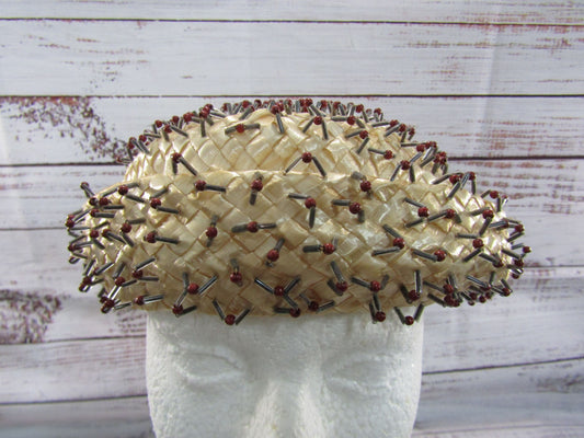 1950's Gertrude Sheedy for Pinehurst Women's Woven Beaded Straw Hat