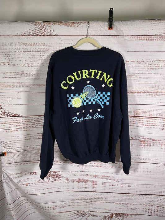 Courting Men's Navy Blue Open Crewneck Sweatshirt Size XL Back Logo Print