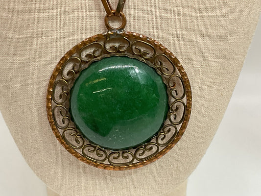 VTG. Mexico Brass Chain and Large Agate Round Pendant- 26"