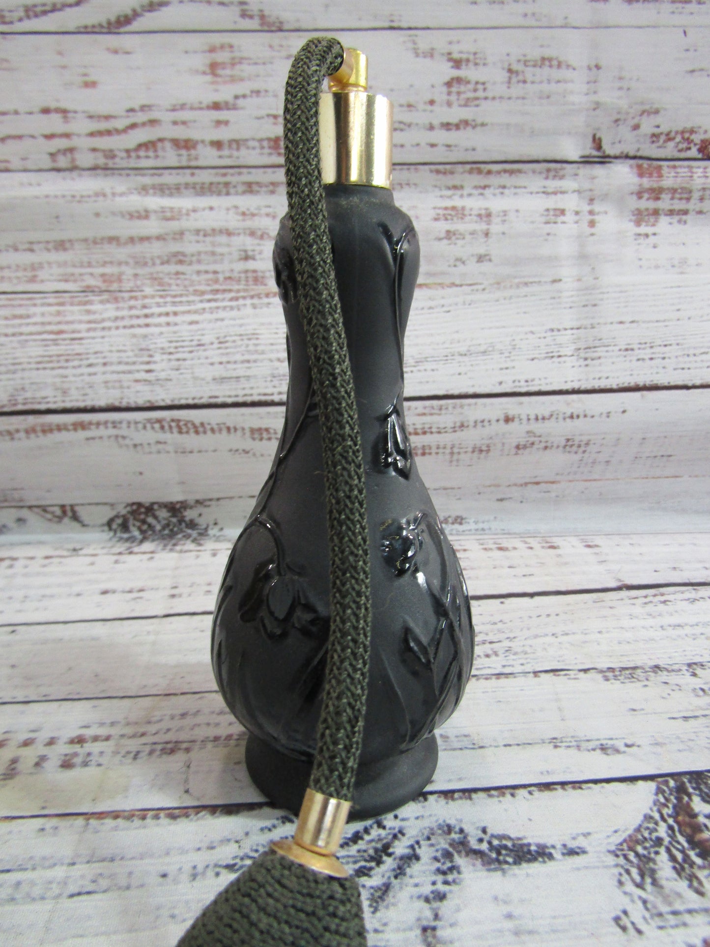 Floral Embossed Black Glass Perfume Atomizer