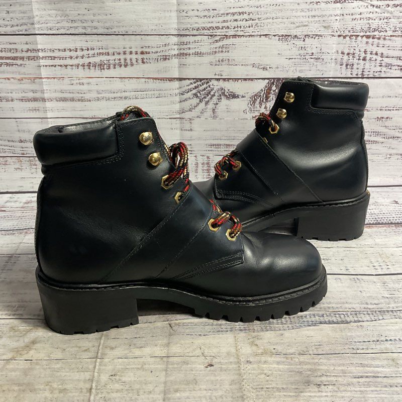 Sandro Paris Grant Black Noir Leather Buckle Lace Up Combat Boot Women's 6 US