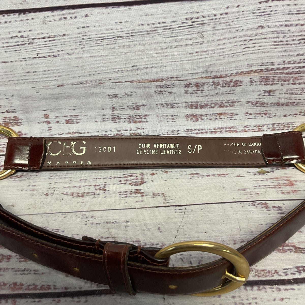 BCBG Maxazria Leather Brass Loop Horsebit Belt - Size Small